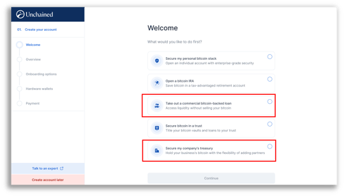 Onboarding Selector Busines
